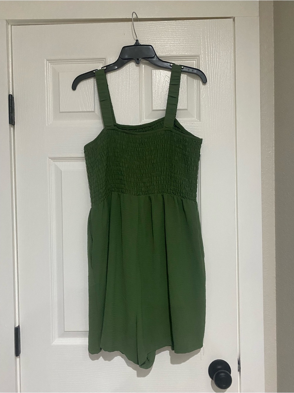 Green Smocked Strap Romper Dress - Women